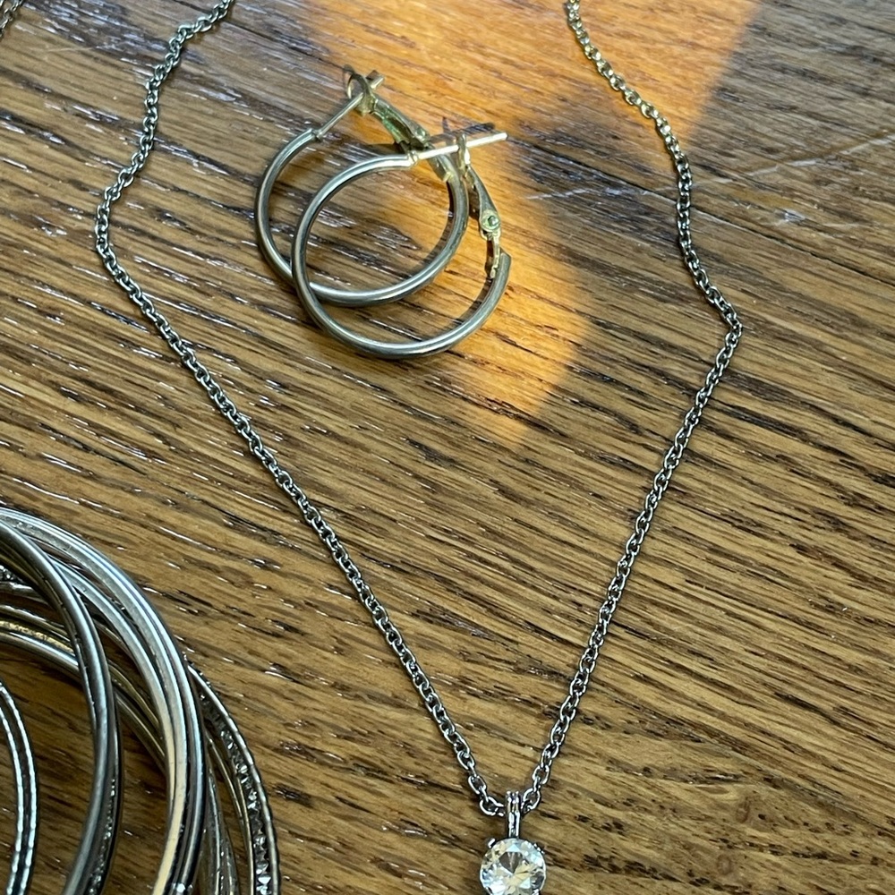 Silver Heart Layered Necklace Stack Jewelry Bundle Bracelets Earrings - Picture 7 of 10